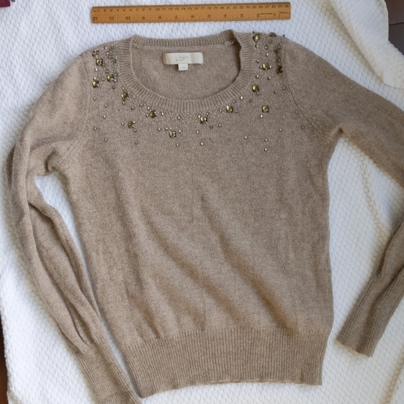 LOFT Rabbit Hair Rhinestone bling festive holiday party sweater  Small - Picture 1 of 10